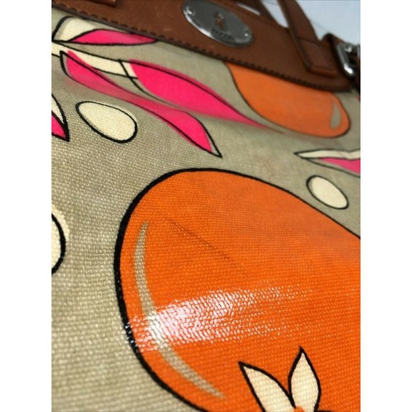 Fossil Multicolor Coated Canvas Orange Fruit Tote Shoulder Bag - Picture 10 of 12